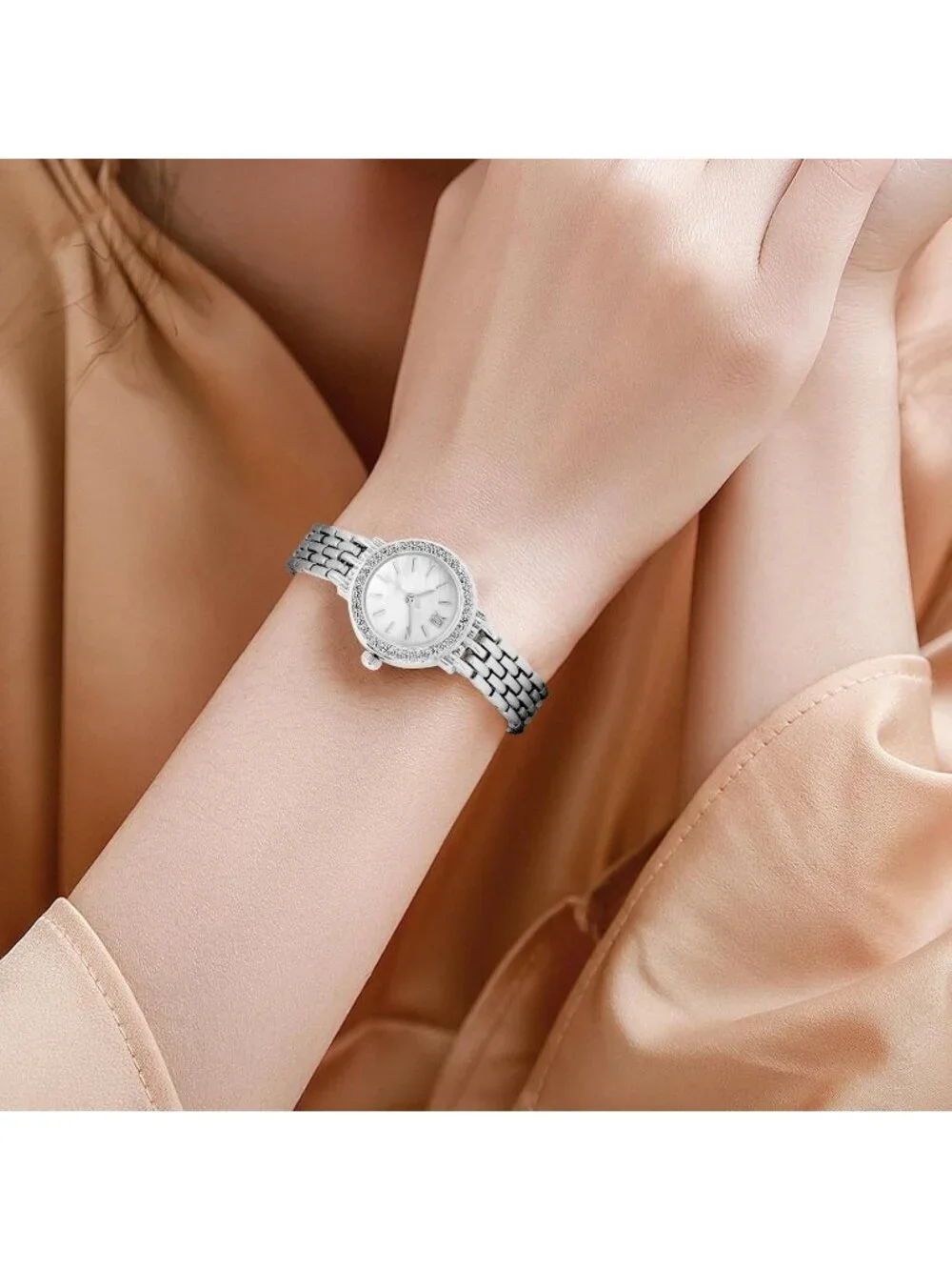 Women's Silver And White Analog Relogio Feminino Waterproof Bracelet Wrist Watch